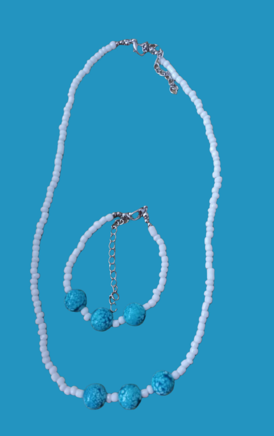 BLUE TURQUOISE NECKLACE AND BRACELET SET