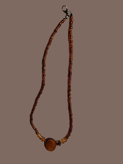 Brown Glass Beads with Immitation Pearl Pendant