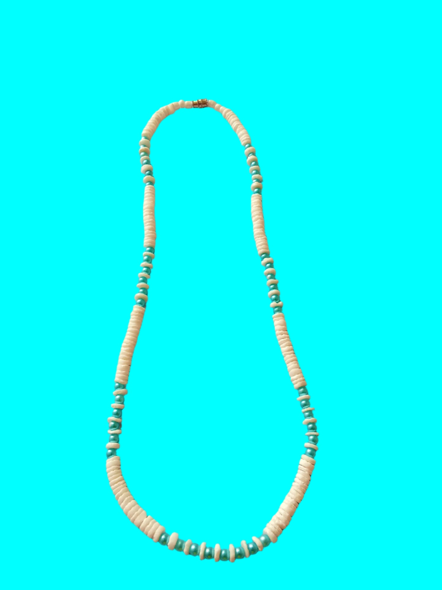 White Clam Shell Surfer Choker w/ blue beads