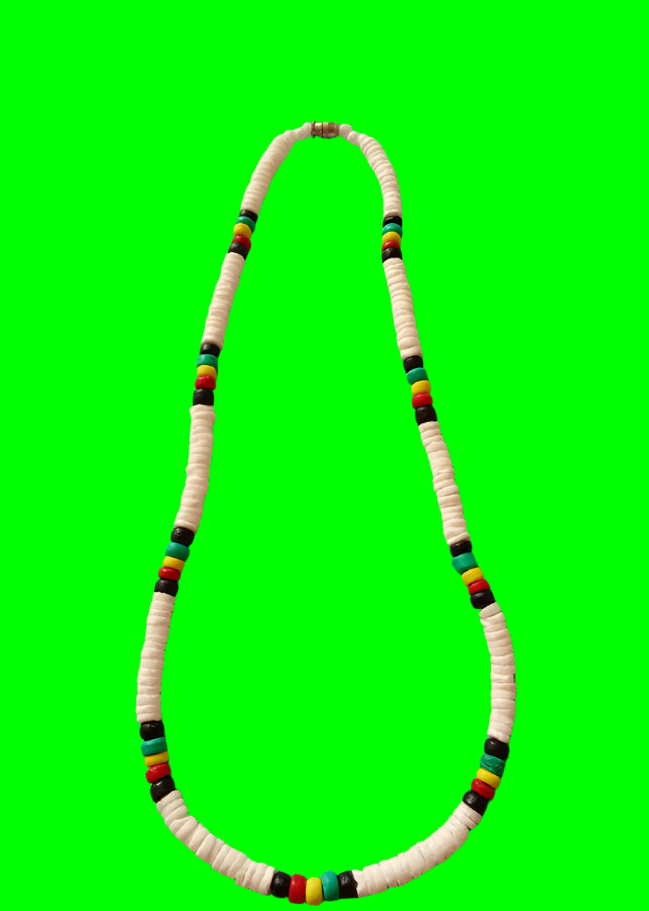 White Clam Shell Surfer Choker with rasta beads