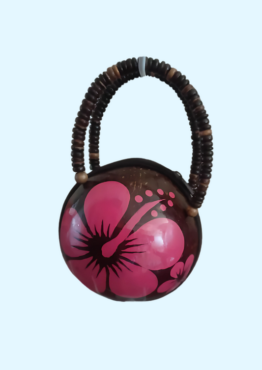 All Natural Coconut Shell  Bag Pink Hibiscus