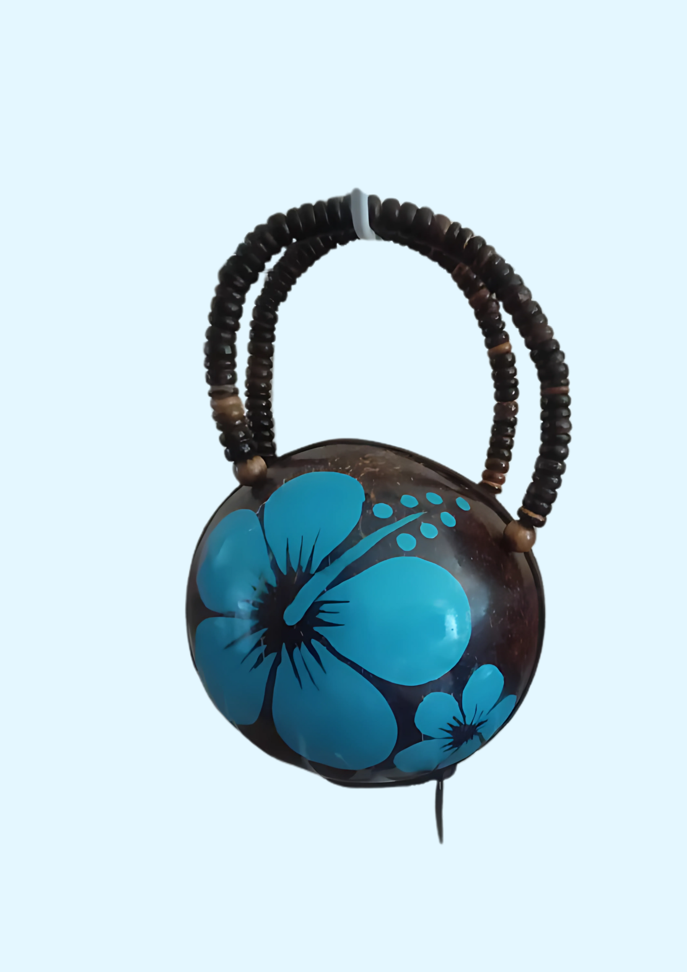 All Natural Coconut Shell  Bag  Blue Hibiscus