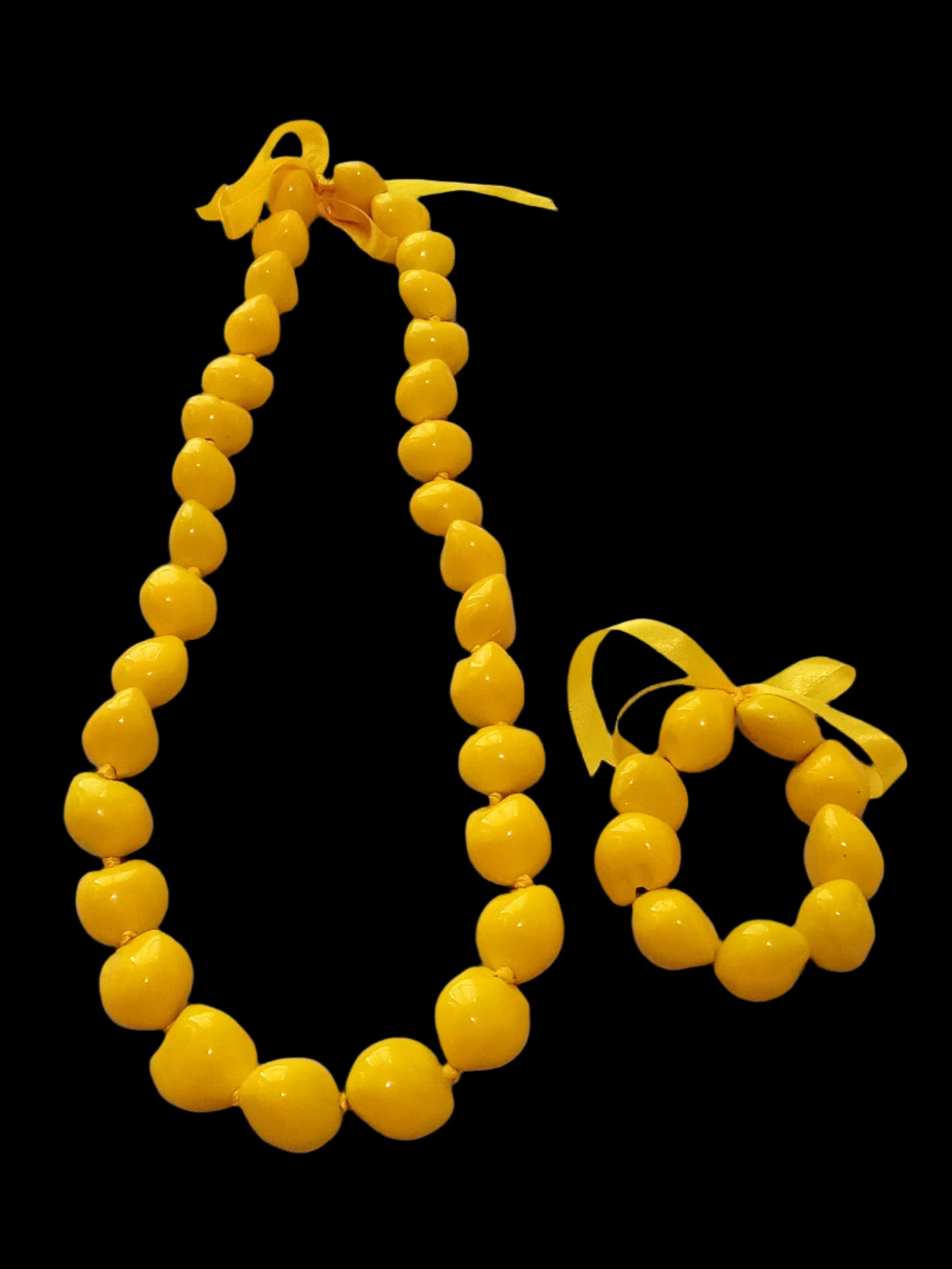 Yellow Solid Color Kukui Lei Set